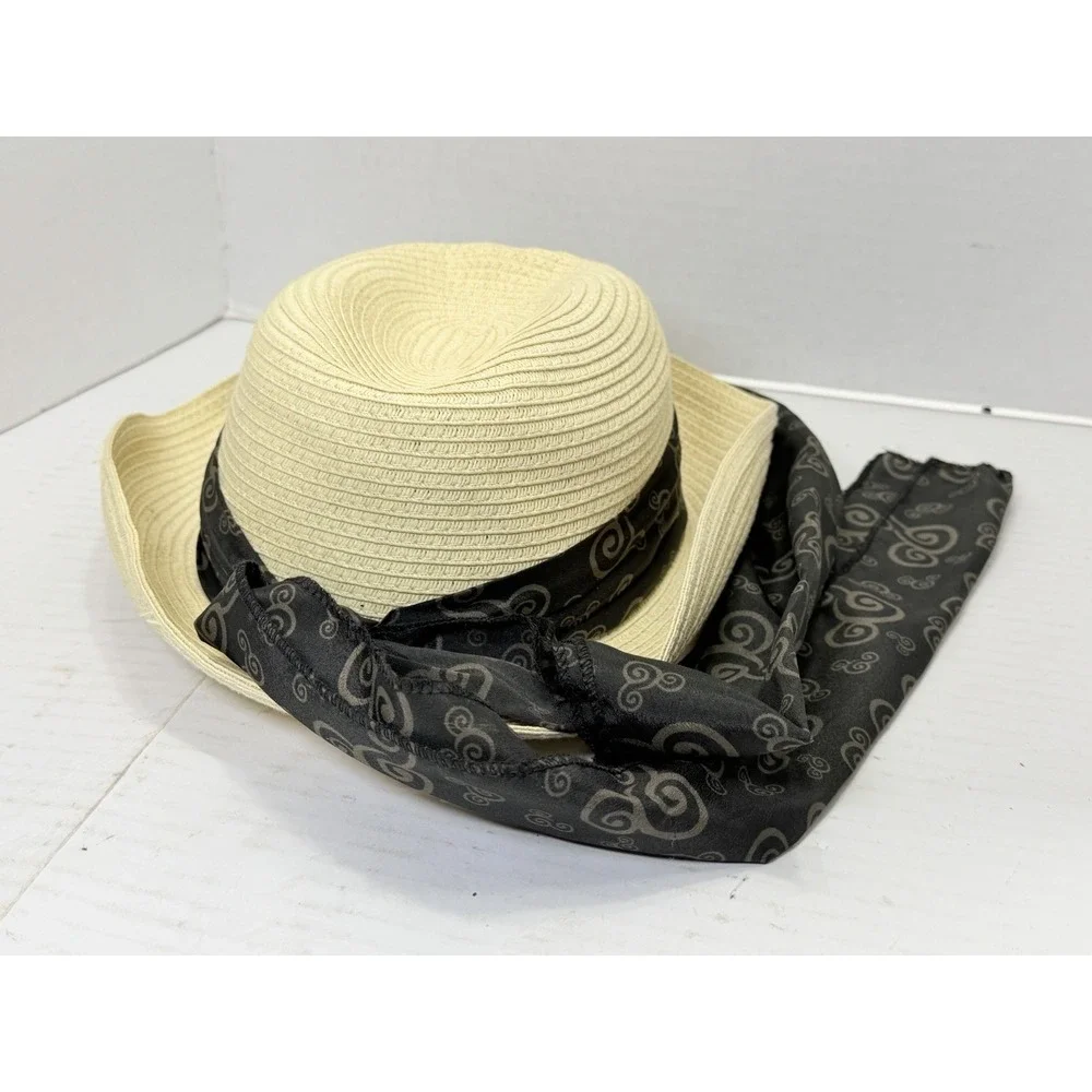 Disney Parks Adult Straw Hat Scarf Band Cream Paper Blend Sun‎ Hat